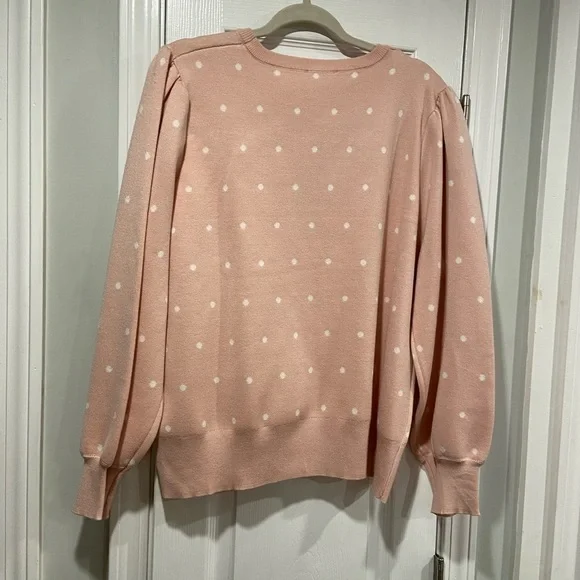 NWT Adrianna Papell Size 3X Pink White Polka Dot Knit Puff Sleeve Crew Sweater - Picture 12 of 12